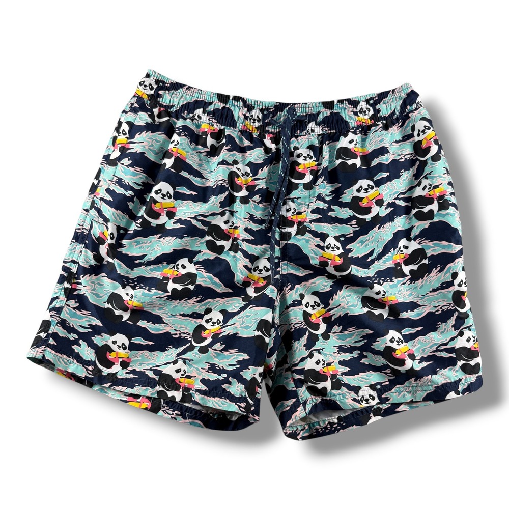 No Boundaries Mens Panda Water Gun Swim Trunks Blue Pink Teal Size Medium